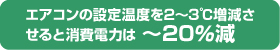 エアコンの設定温度を2～3℃増減させると消費電力は～20％減